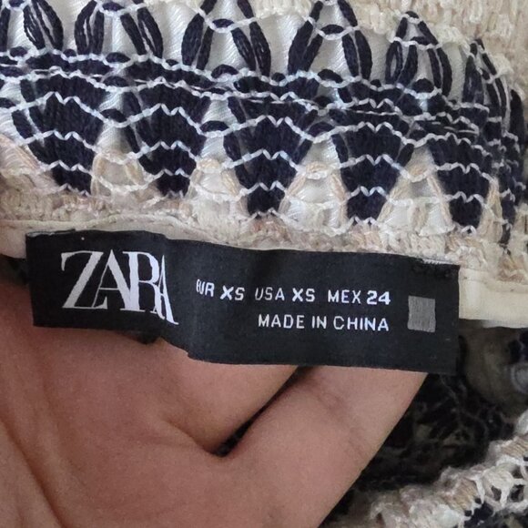 ZARA | CROCHET WIDE LEG PANTS Navy Cream Sz XS - Picture 8 of 9